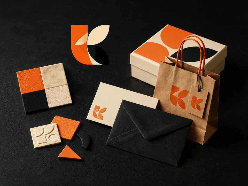 brand board: logo, paleta, tipografia, aplicações